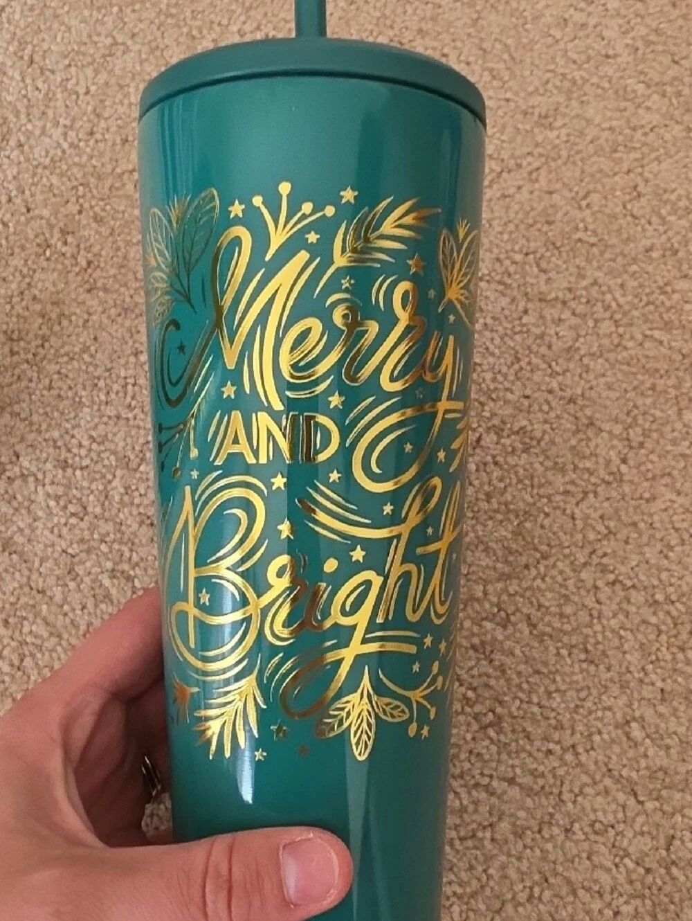 Hobby Lobby Teal and Gold Merry and Bright Drinkware Tumblers (Set of 2)